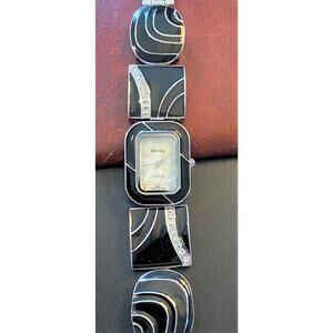 Women's 23mm Silver Tone with Black Enamel and Crystal Accents